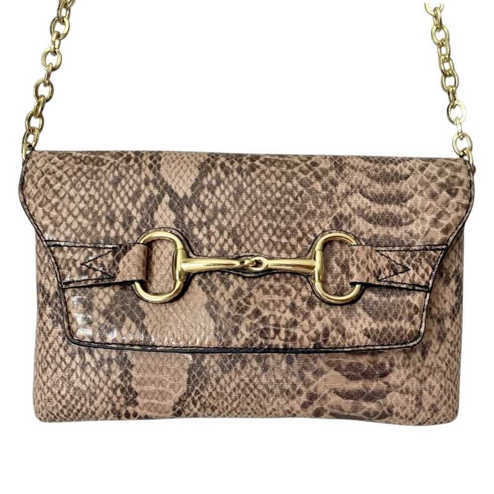 BANANA REPUBLIC Crossbody Shoulder Bag Snakeskin Pattern Gold Tone Hardware